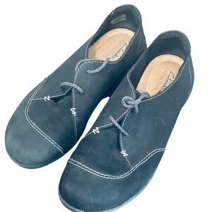 Clarks Collection Black Suede Lace Up Oxford Comfort Shoe Women's Size 10
